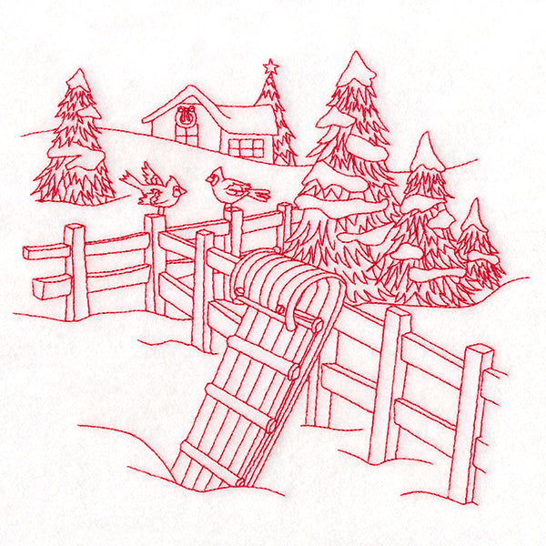 Classic Christmas Scene - Toboggan (Redwork)