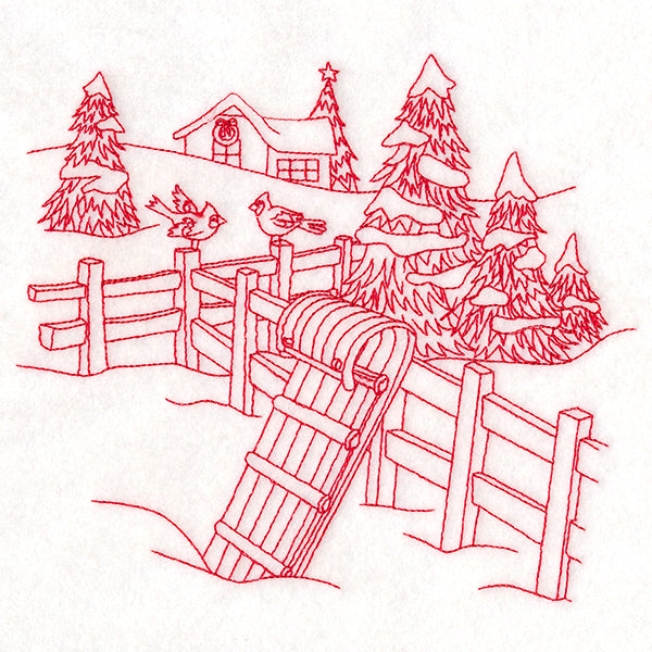 Classic Christmas Scene - Toboggan (Redwork)