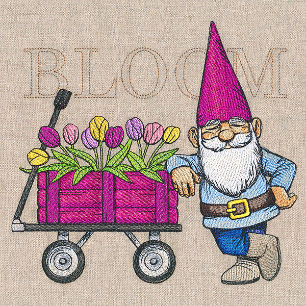 Spring Gnome with Tulip Wagon