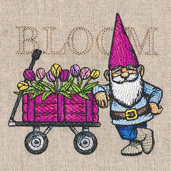 Spring Gnome with Tulip Wagon