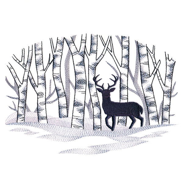 Wintry Birch Deer Scene