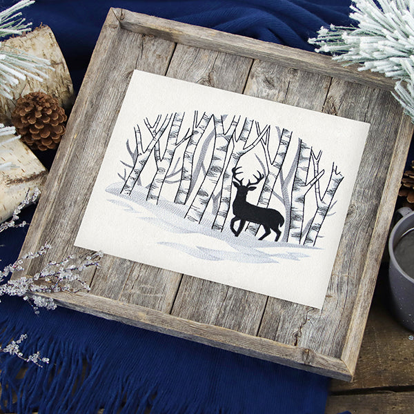 Wintry Birch Deer Scene