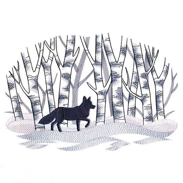 Wintry Birch Fox Scene