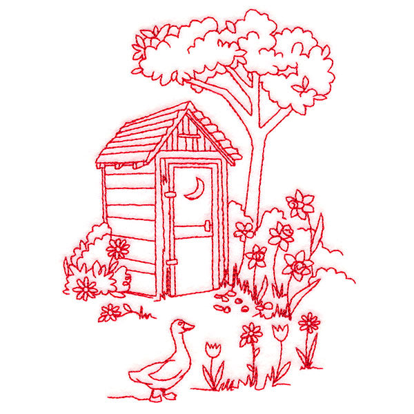 Classic Farm Scene - Outhouse (Redwork)