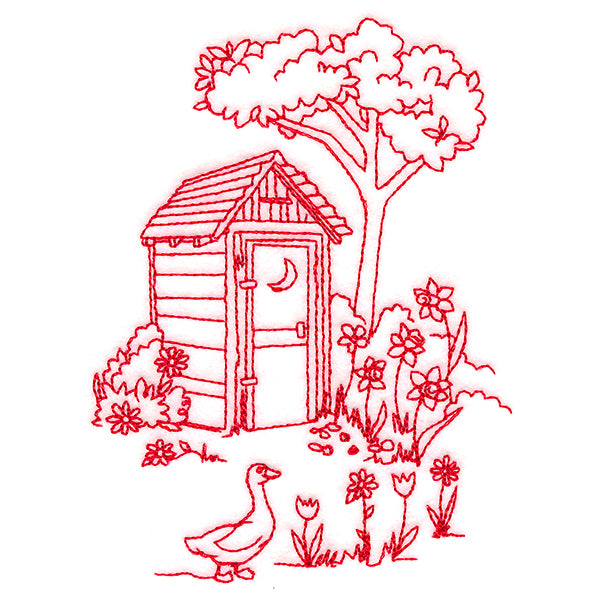 Classic Farm Scene - Outhouse (Redwork)