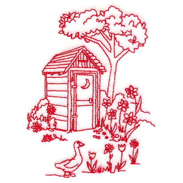 Classic Farm Scene - Outhouse (Redwork)