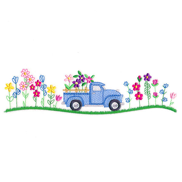 Retro Flower Truck Border
