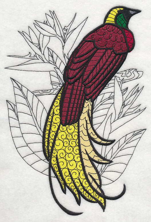Bird of Paradise with Flowers (Blackwork)