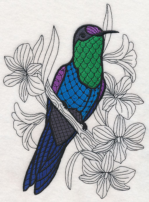 Violet Crowned Woodnymph with Orchids (Blackwork)