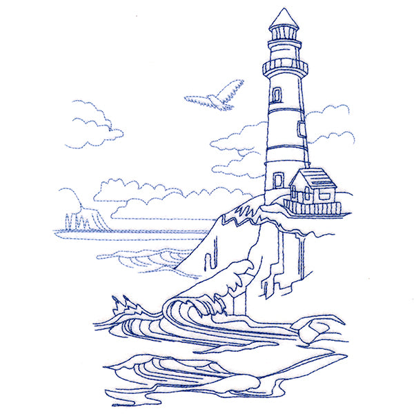 Classic Beach Scene - Lighthouse (Bluework)