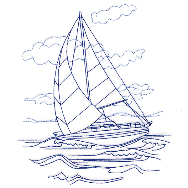 Classic Beach Scene - Sailboat (Bluework)