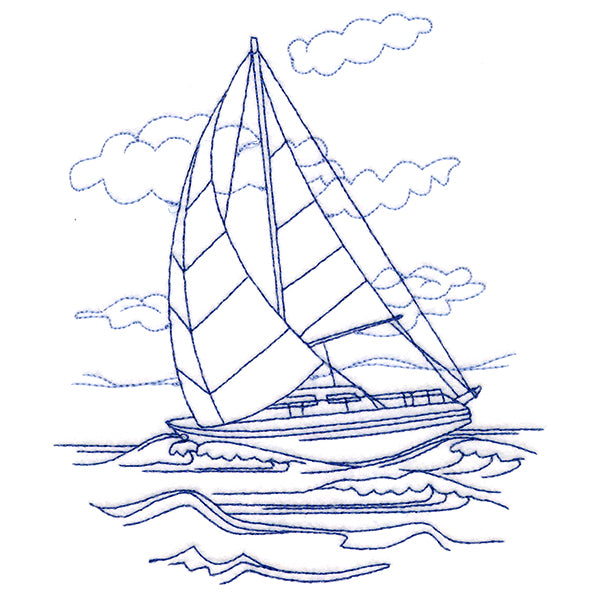 Classic Beach Scene - Sailboat (Bluework)