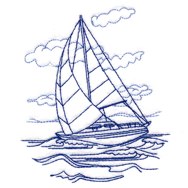 Classic Beach Scene - Sailboat (Bluework)