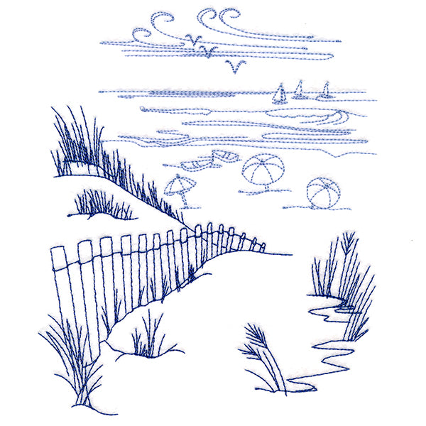 Classic Beach Scene - Ocean Views (Bluework)