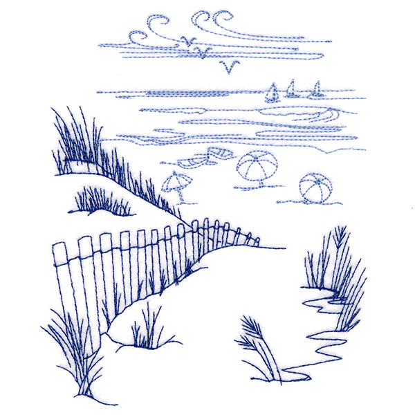 Classic Beach Scene - Ocean Views (Bluework)