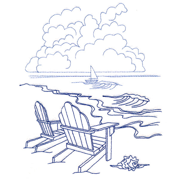 Classic Beach Scene - Adirondack Chairs (Bluework)