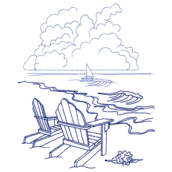 Classic Beach Scene - Adirondack Chairs (Bluework)