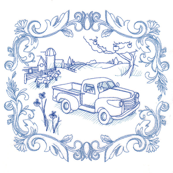 Countryside Farm Scene - Retro Truck