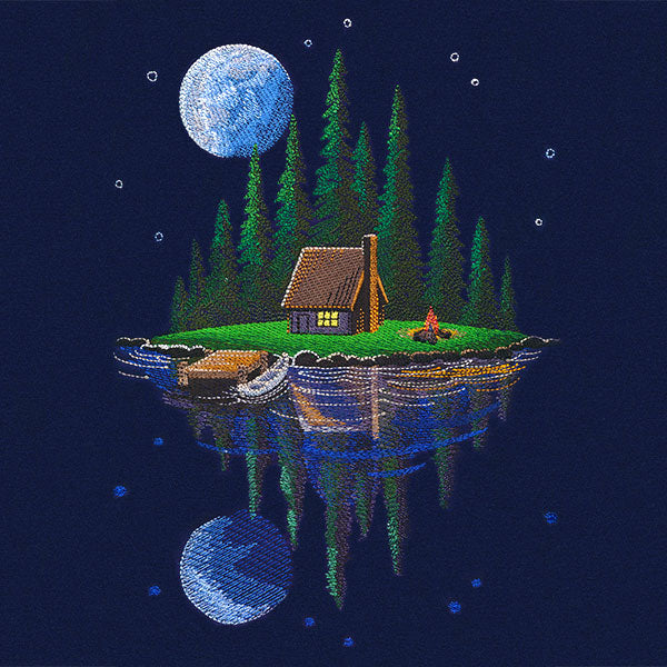 Moonlit Lakeside Cabin Scene