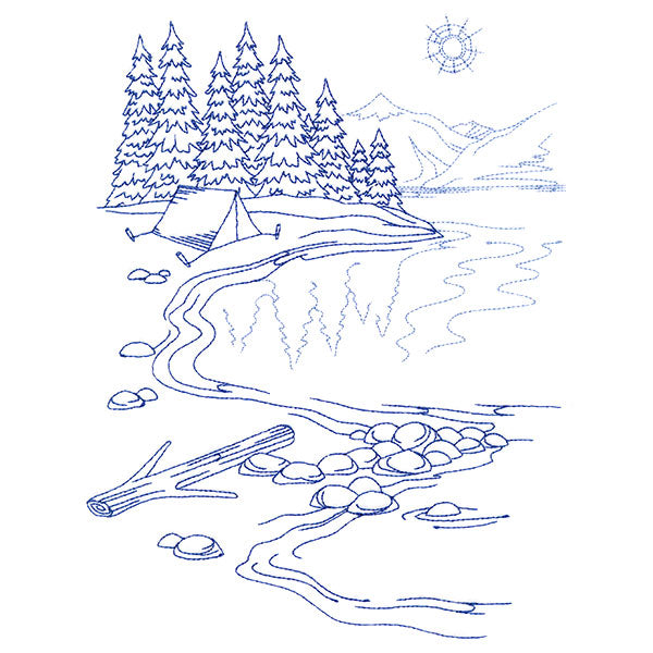Classic Camping Scene - Lakeside (Bluework)