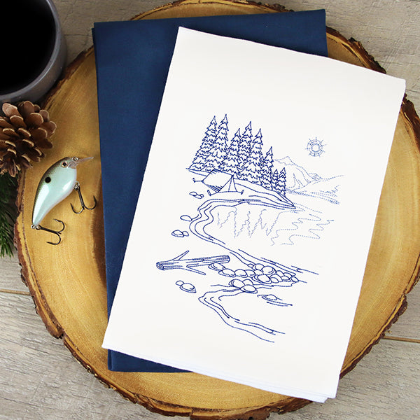 Classic Camping Scene - Lakeside (Bluework)