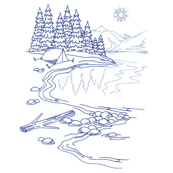 Classic Camping Scene - Lakeside (Bluework)