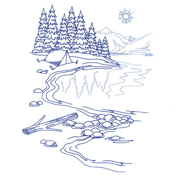 Classic Camping Scene - Lakeside (Bluework)
