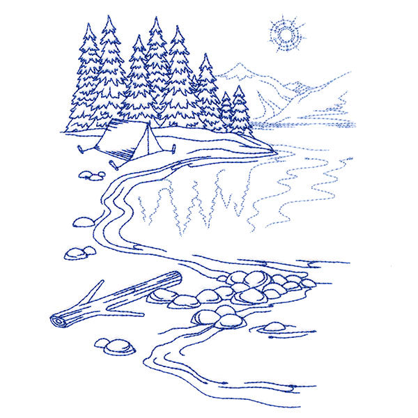 Classic Camping Scene - Lakeside (Bluework)
