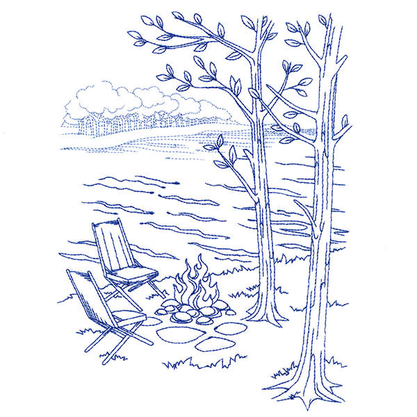 Classic Camping Scene - Bonfire (Bluework)