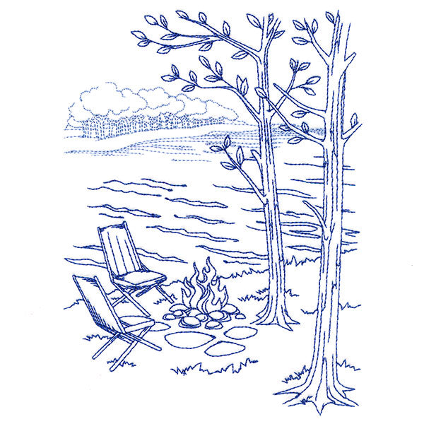 Classic Camping Scene - Bonfire (Bluework)
