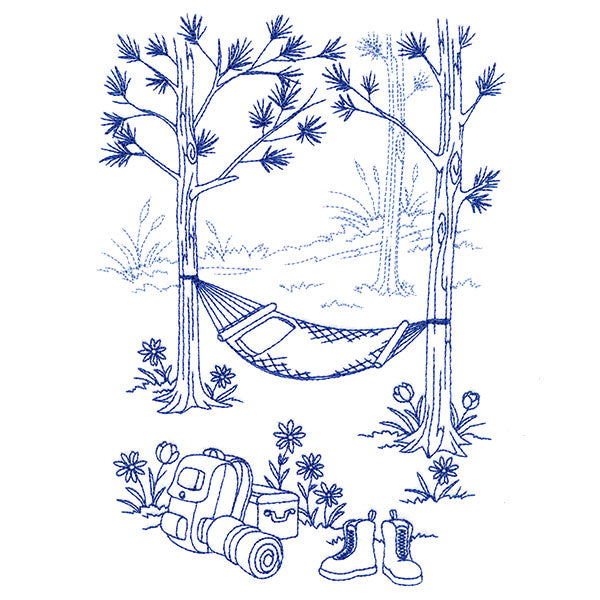 Classic Camping Scene - Hammock (Bluework)