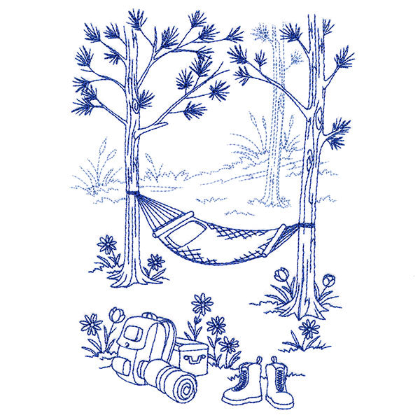 Classic Camping Scene - Hammock (Bluework)