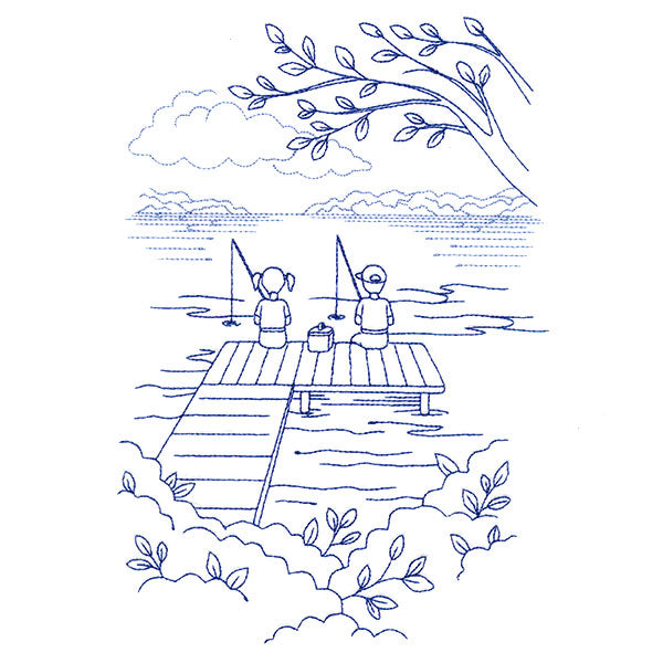 Classic Camping Scene - Fishing (Bluework)