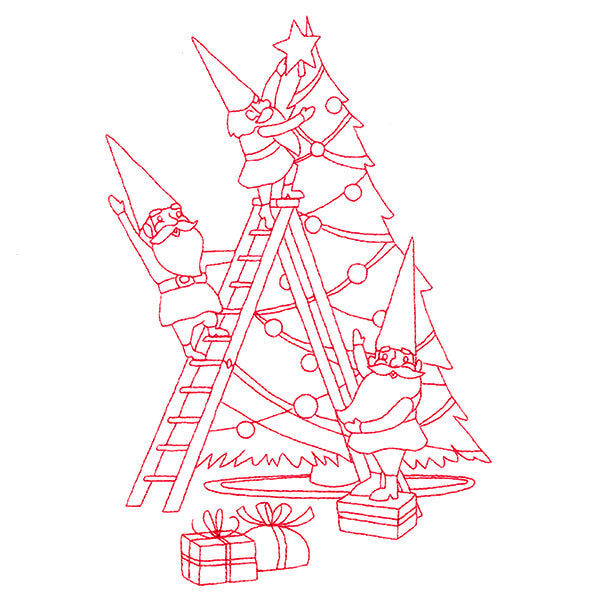 Gnome For The Holidays - Decorating (Redwork)