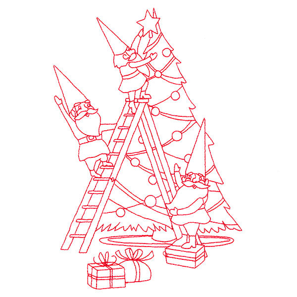 Gnome For The Holidays - Decorating (Redwork)