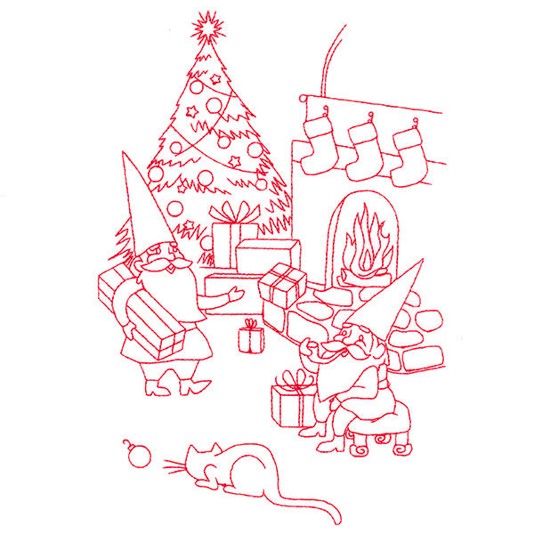 Gnome For The Holidays - Giving Gifts (Redwork)