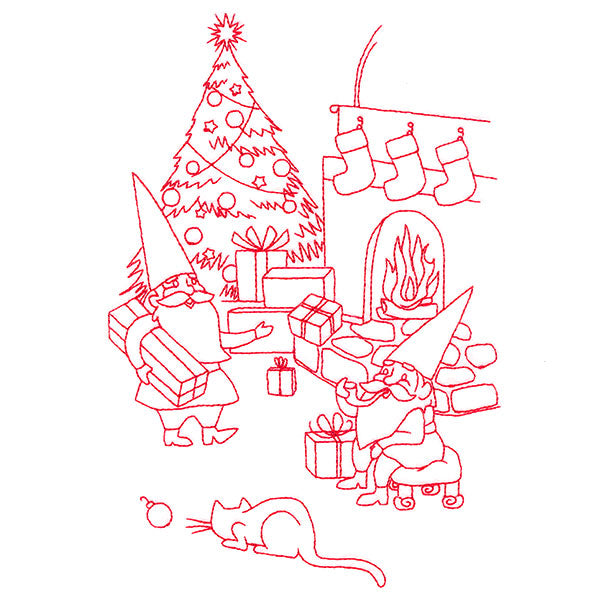 Gnome For The Holidays - Giving Gifts (Redwork)