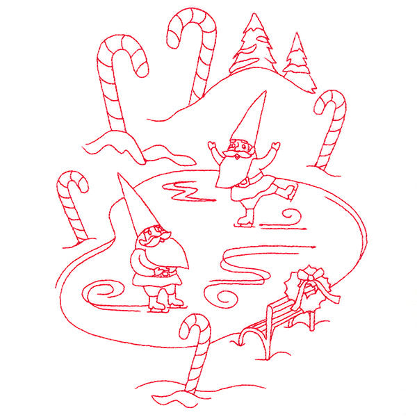 Gnome For The Holidays - Ice Skating (Redwork)