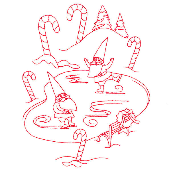 Gnome For The Holidays - Ice Skating (Redwork)