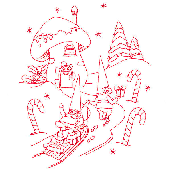 Gnome For The Holidays - Sledding (Redwork)