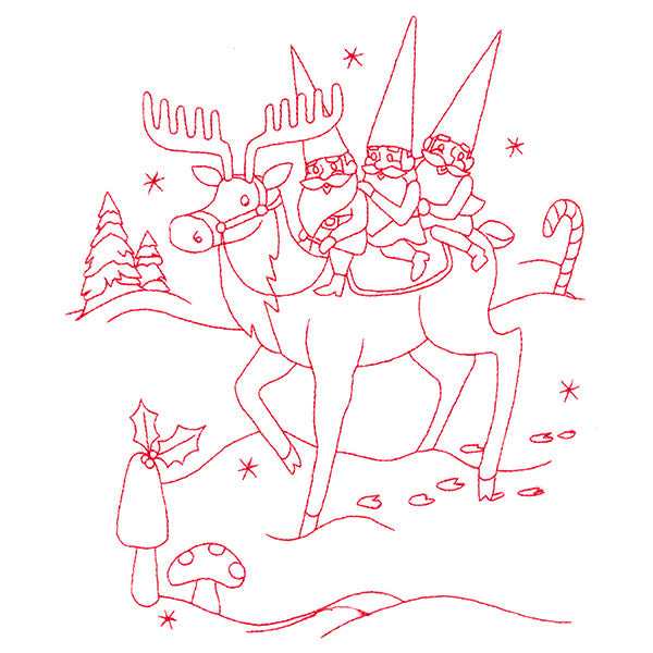 Gnome For The Holidays - Riding a Reindeer (Redwork)