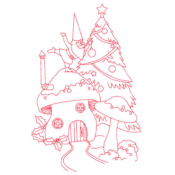 Gnome For The Holidays - Decking the Halls (Redwork)