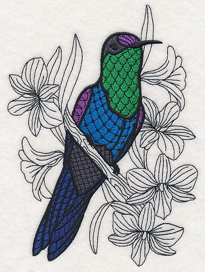 Violet Crowned Woodnymph with Orchids (Blackwork)