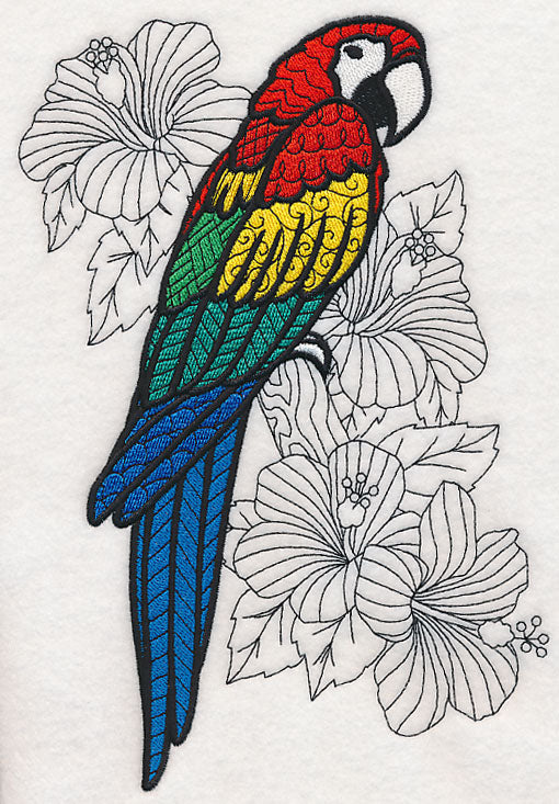 Macaw with Hibiscus (Blackwork)