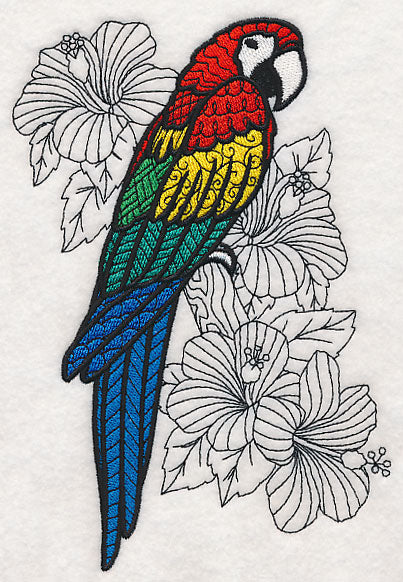 Macaw with Hibiscus (Blackwork)