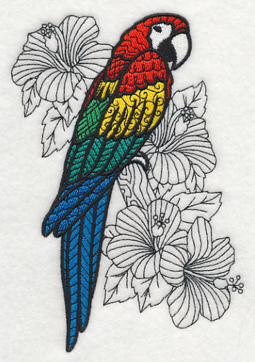 Macaw with Hibiscus (Blackwork)