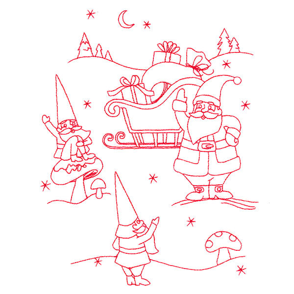 Gnome For The Holidays - Greeting Santa (Redwork)