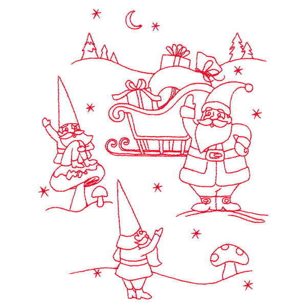 Gnome For The Holidays - Greeting Santa (Redwork)