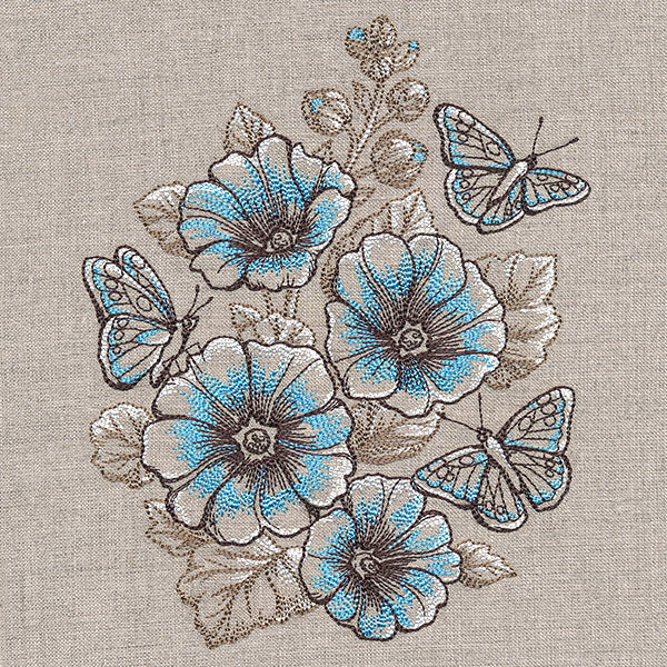 Lovely Hollyhock Bouquet and Butterflies