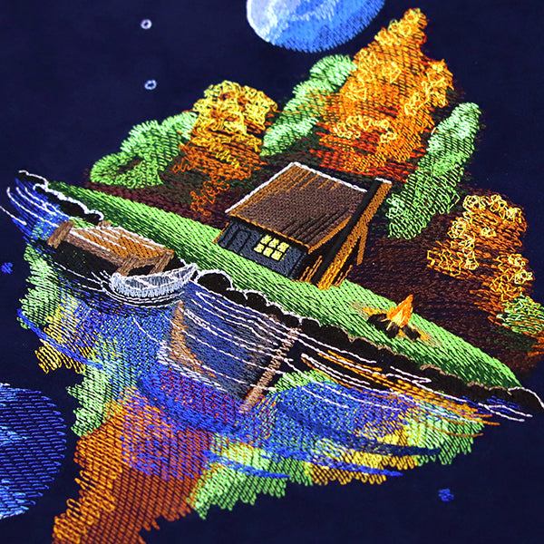 Moonlit Fall Cabin Scene